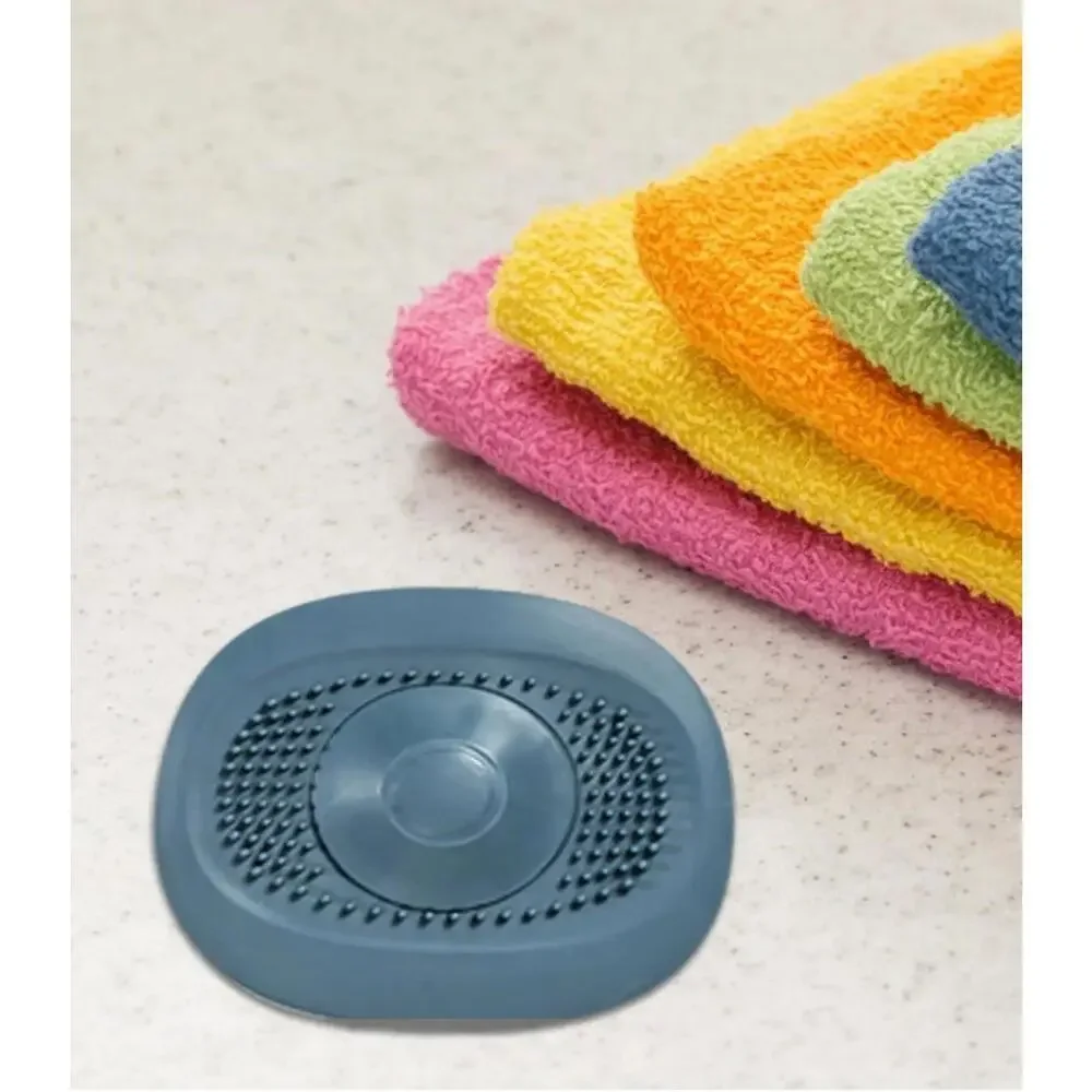 Silicone Blue Drain Plug Stopper and Strainer - Push Button Operation